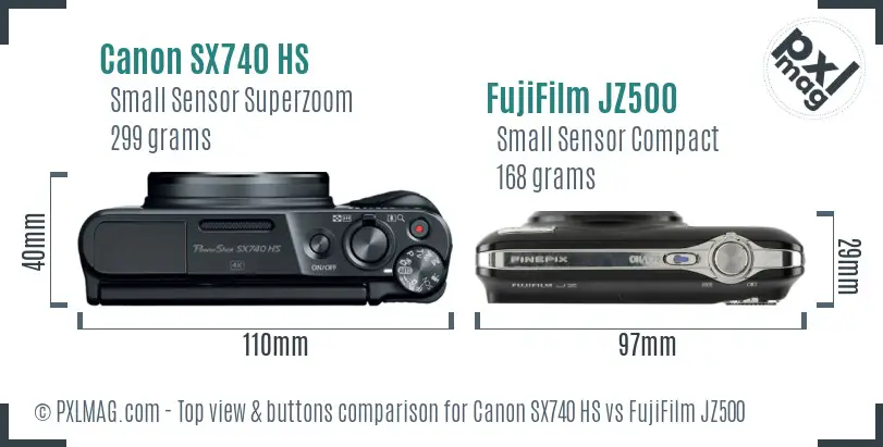 Canon SX740 HS vs FujiFilm JZ500 top view buttons comparison