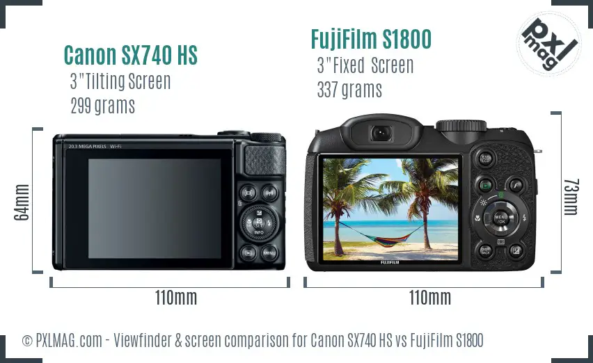 Canon SX740 HS vs FujiFilm S1800 Screen and Viewfinder comparison