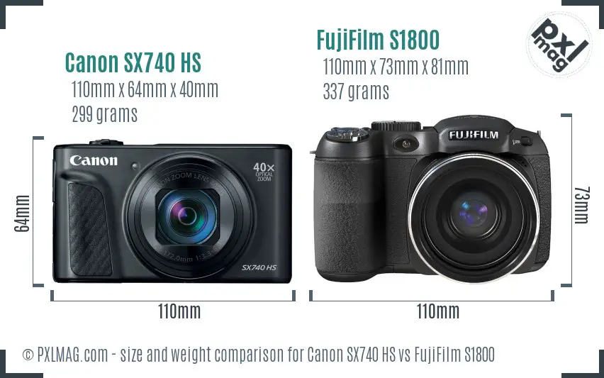 Canon SX740 HS vs FujiFilm S1800 size comparison