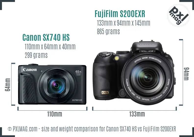Canon SX740 HS vs FujiFilm S200EXR size comparison