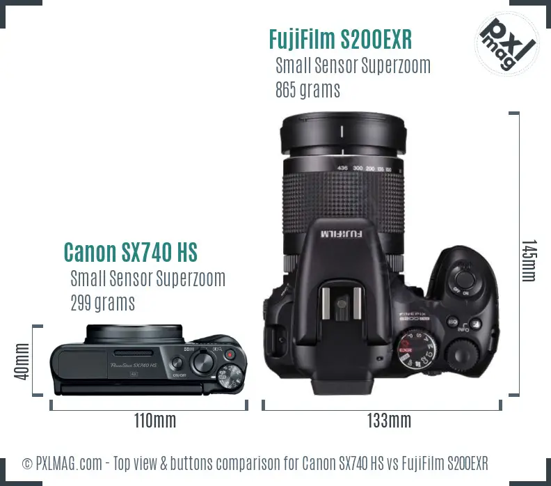 Canon SX740 HS vs FujiFilm S200EXR top view buttons comparison