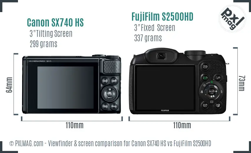 Canon SX740 HS vs FujiFilm S2500HD Screen and Viewfinder comparison