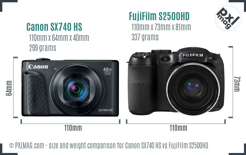 Canon SX740 HS vs FujiFilm S2500HD size comparison