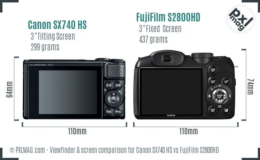 Canon SX740 HS vs FujiFilm S2800HD Screen and Viewfinder comparison