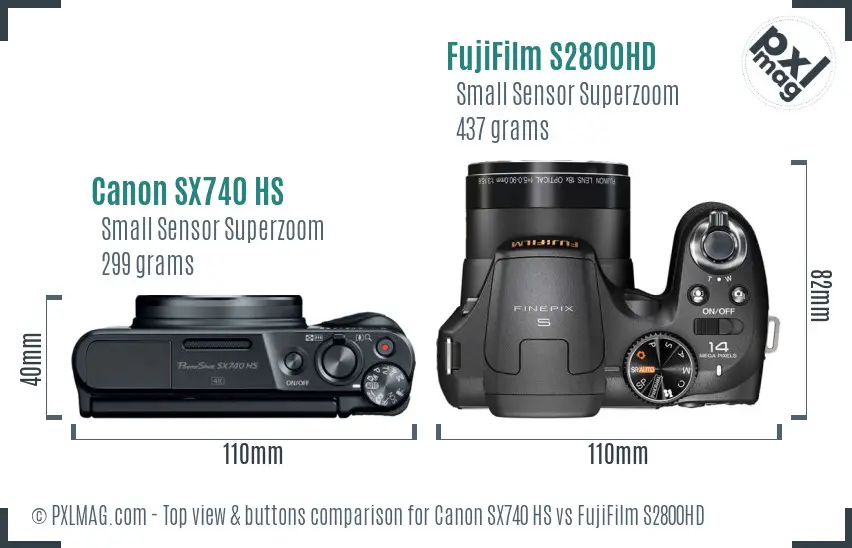 Canon SX740 HS vs FujiFilm S2800HD top view buttons comparison