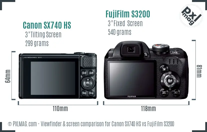 Canon SX740 HS vs FujiFilm S3200 Screen and Viewfinder comparison