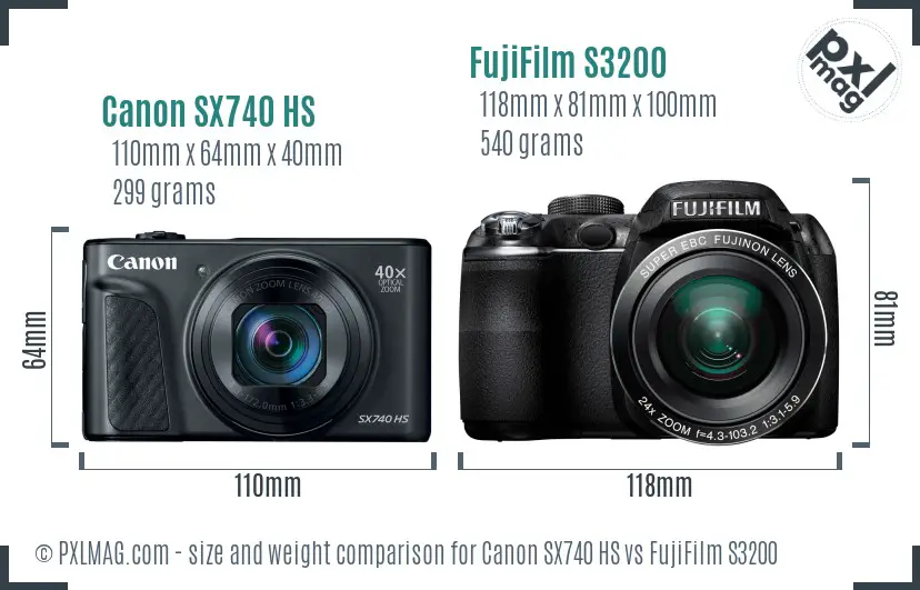 Canon SX740 HS vs FujiFilm S3200 size comparison