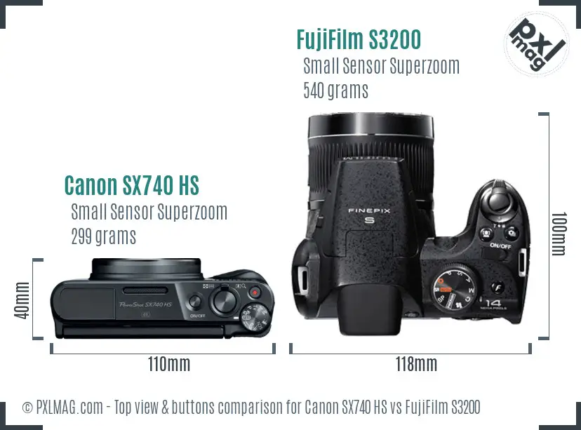 Canon SX740 HS vs FujiFilm S3200 top view buttons comparison