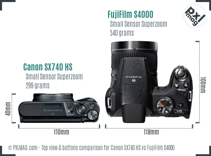 Canon SX740 HS vs FujiFilm S4000 top view buttons comparison