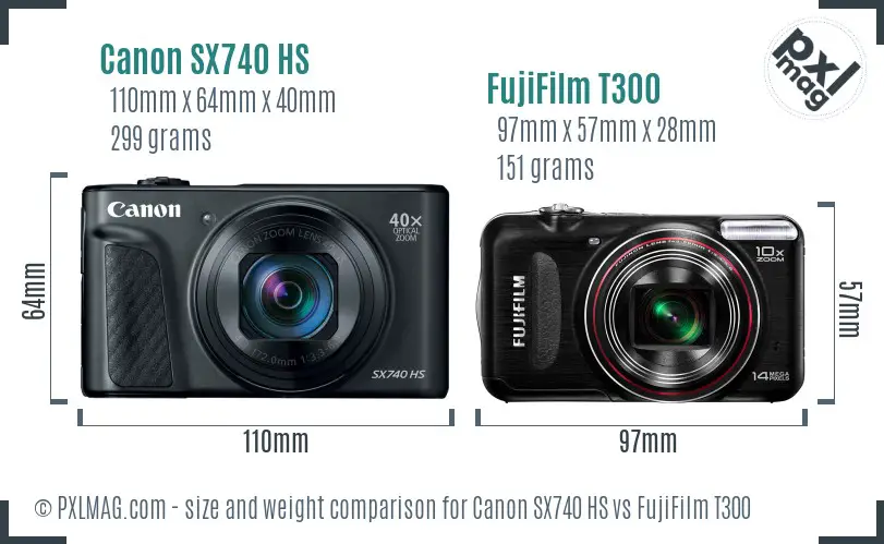 Canon SX740 HS vs FujiFilm T300 size comparison