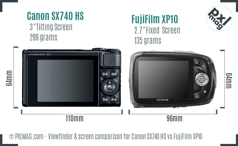 Canon SX740 HS vs FujiFilm XP10 Screen and Viewfinder comparison