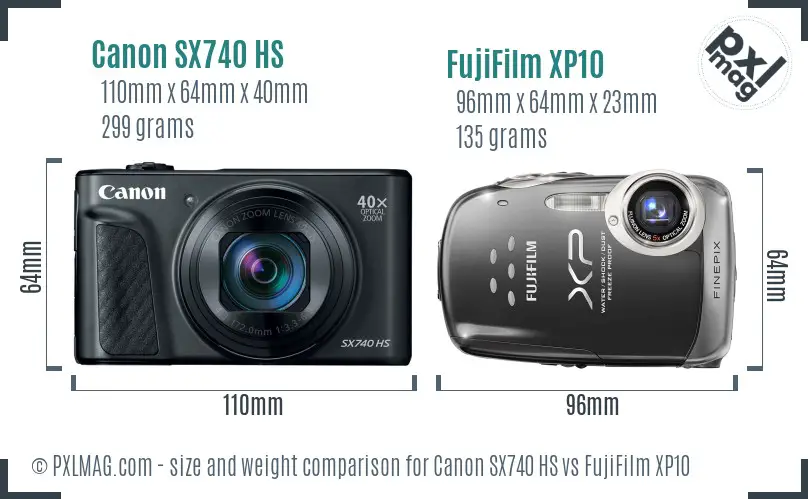 Canon SX740 HS vs FujiFilm XP10 size comparison