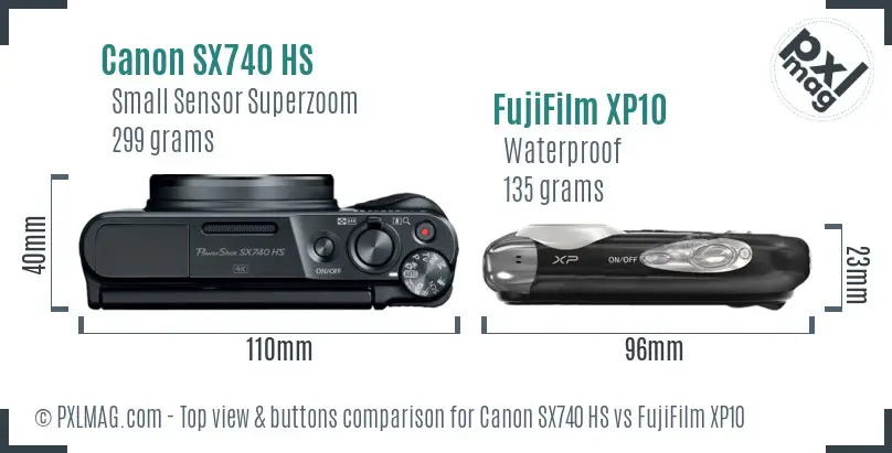 Canon SX740 HS vs FujiFilm XP10 top view buttons comparison