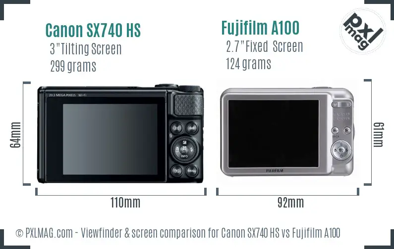 Canon SX740 HS vs Fujifilm A100 Screen and Viewfinder comparison