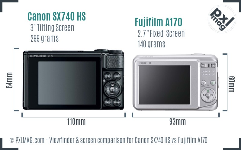 Canon SX740 HS vs Fujifilm A170 Screen and Viewfinder comparison