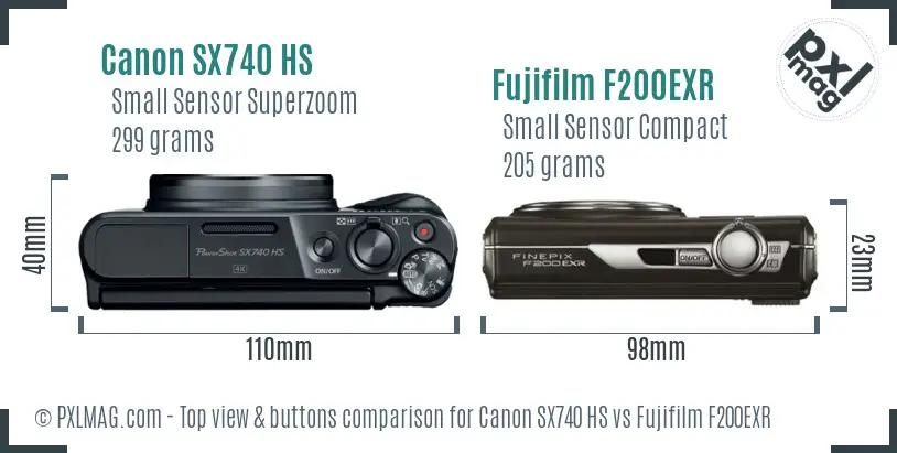 Canon SX740 HS vs Fujifilm F200EXR top view buttons comparison