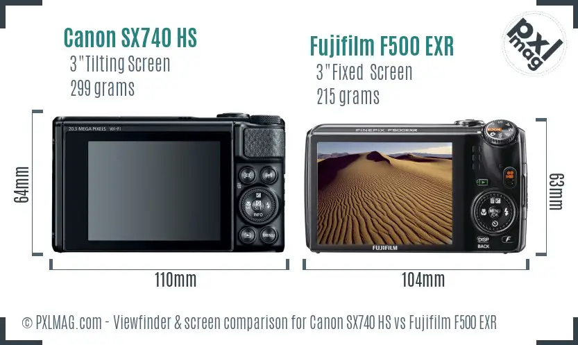 Canon SX740 HS vs Fujifilm F500 EXR Screen and Viewfinder comparison