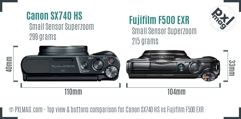Canon SX740 HS vs Fujifilm F500 EXR top view buttons comparison