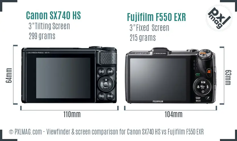 Canon SX740 HS vs Fujifilm F550 EXR Screen and Viewfinder comparison