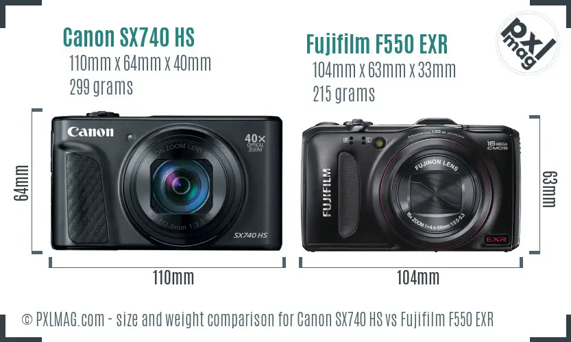Canon SX740 HS vs Fujifilm F550 EXR size comparison
