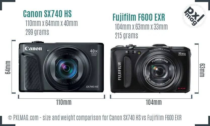 Canon SX740 HS vs Fujifilm F600 EXR size comparison