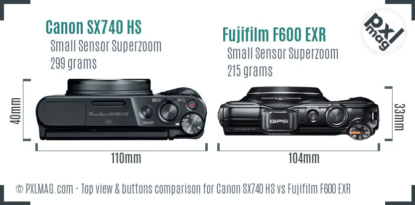 Canon SX740 HS vs Fujifilm F600 EXR top view buttons comparison