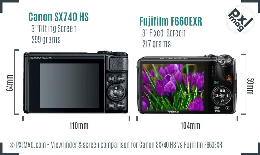 Canon SX740 HS vs Fujifilm F660EXR Screen and Viewfinder comparison