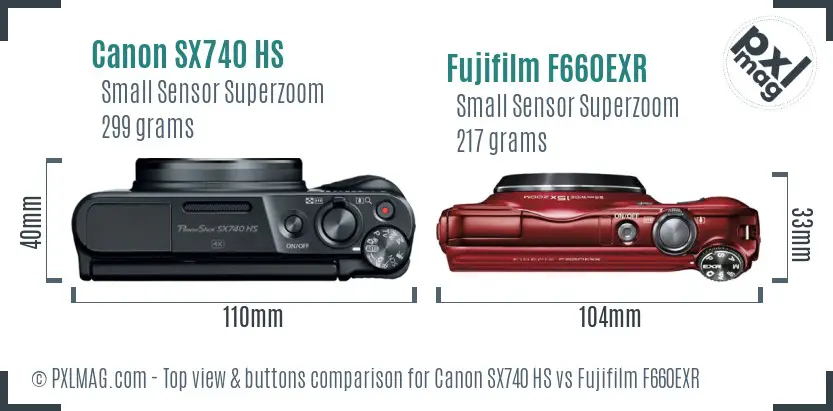 Canon SX740 HS vs Fujifilm F660EXR top view buttons comparison