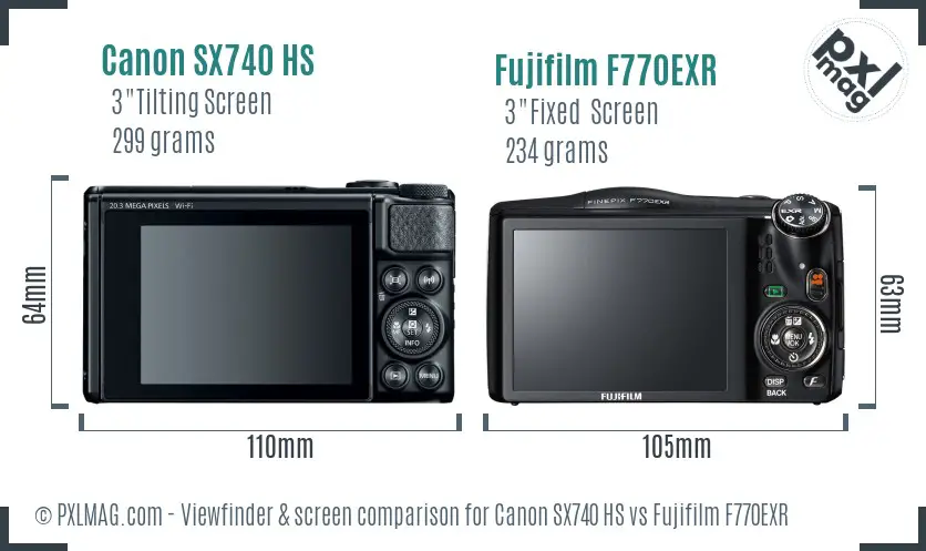 Canon SX740 HS vs Fujifilm F770EXR Screen and Viewfinder comparison