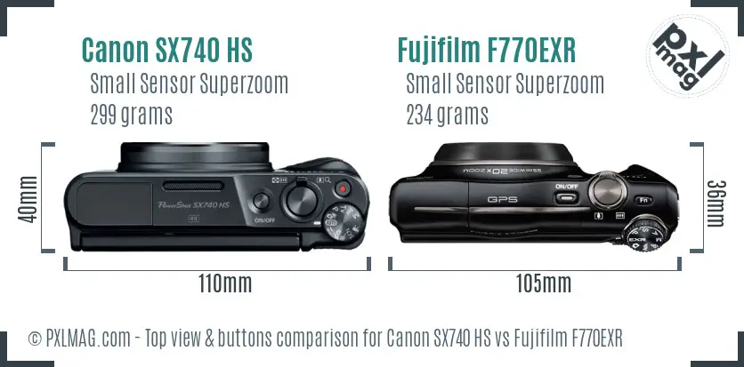 Canon SX740 HS vs Fujifilm F770EXR top view buttons comparison