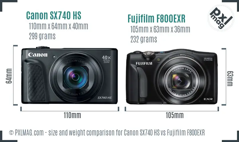 Canon SX740 HS vs Fujifilm F800EXR size comparison