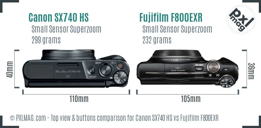 Canon SX740 HS vs Fujifilm F800EXR top view buttons comparison