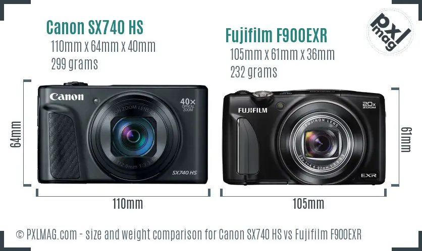 Canon SX740 HS vs Fujifilm F900EXR size comparison