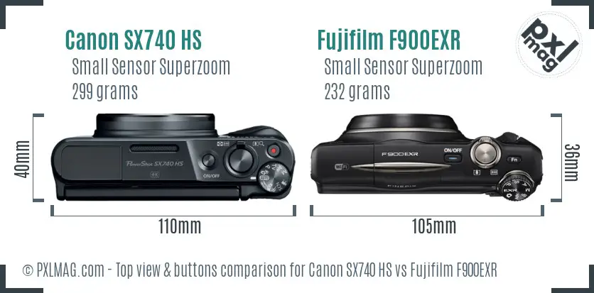 Canon SX740 HS vs Fujifilm F900EXR top view buttons comparison