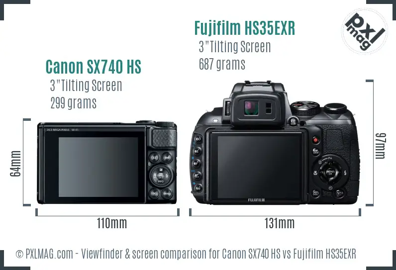 Canon SX740 HS vs Fujifilm HS35EXR Screen and Viewfinder comparison