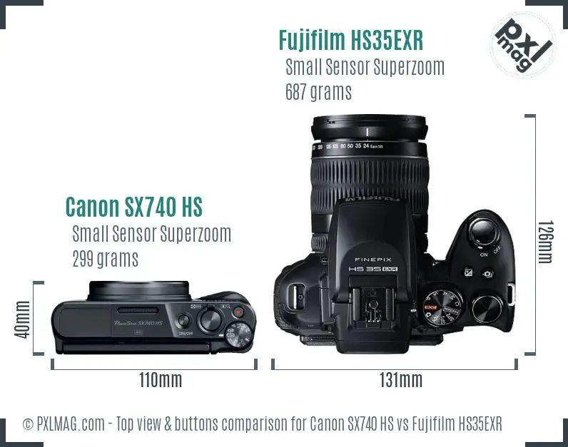 Canon SX740 HS vs Fujifilm HS35EXR top view buttons comparison
