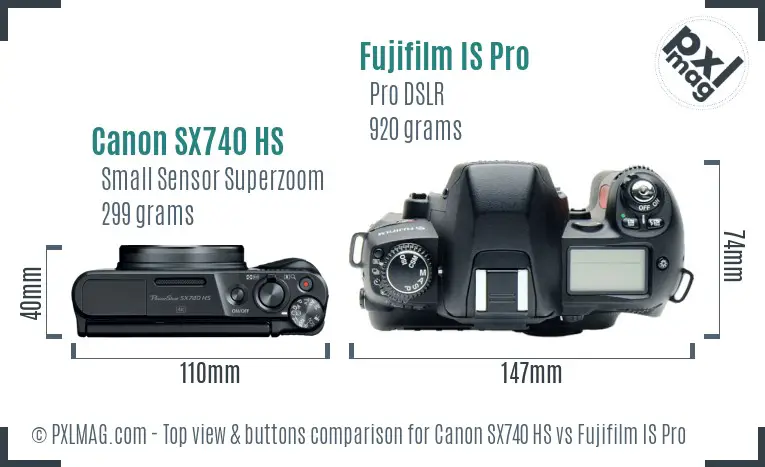 Canon SX740 HS vs Fujifilm IS Pro top view buttons comparison