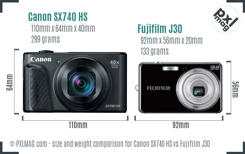 Canon SX740 HS vs Fujifilm J30 size comparison