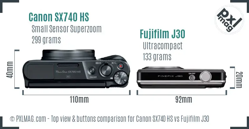 Canon SX740 HS vs Fujifilm J30 top view buttons comparison