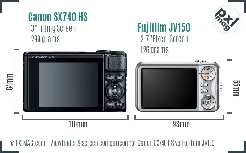 Canon SX740 HS vs Fujifilm JV150 Screen and Viewfinder comparison