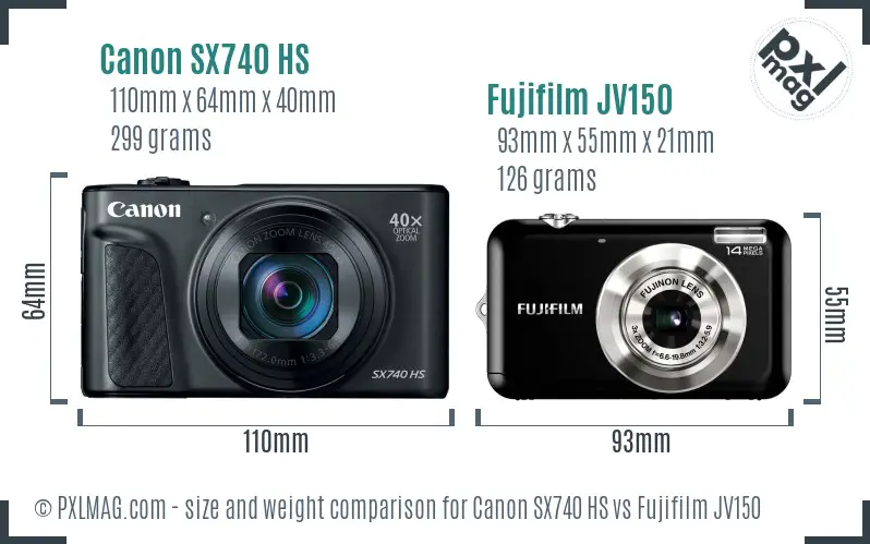 Canon SX740 HS vs Fujifilm JV150 size comparison