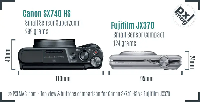 Canon SX740 HS vs Fujifilm JX370 top view buttons comparison