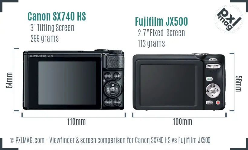 Canon SX740 HS vs Fujifilm JX500 Screen and Viewfinder comparison