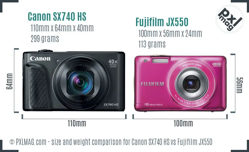Canon SX740 HS vs Fujifilm JX550 size comparison Canon SX740 HS vs Fujifilm JX550 size comparison