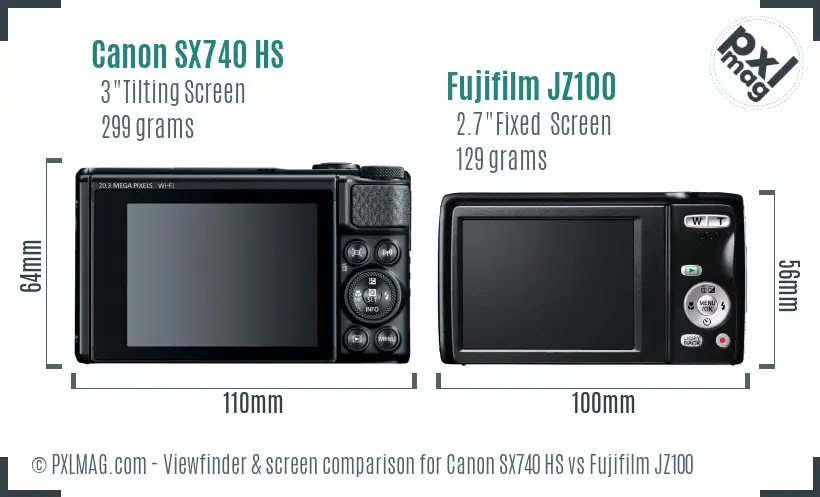 Canon SX740 HS vs Fujifilm JZ100 Screen and Viewfinder comparison