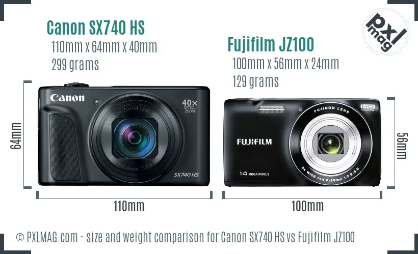 Canon SX740 HS vs Fujifilm JZ100 size comparison