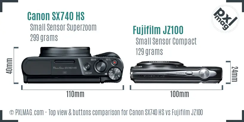 Canon SX740 HS vs Fujifilm JZ100 top view buttons comparison