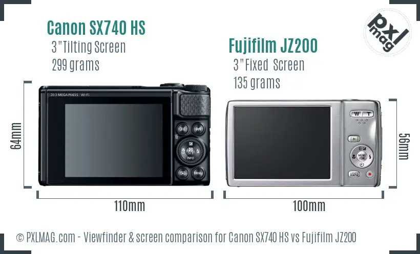 Canon SX740 HS vs Fujifilm JZ200 Screen and Viewfinder comparison