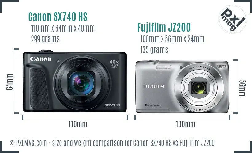 Canon SX740 HS vs Fujifilm JZ200 size comparison