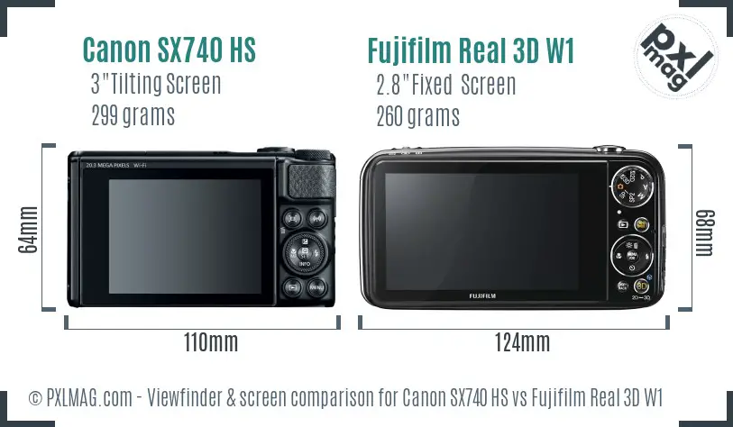 Canon SX740 HS vs Fujifilm Real 3D W1 Screen and Viewfinder comparison